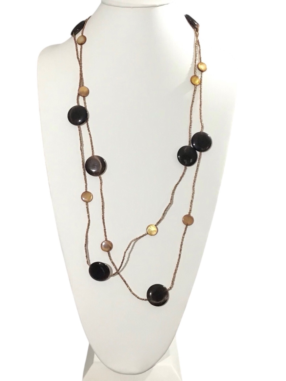 Long Layered Bead Necklace Black Tan Fashion Jewelry